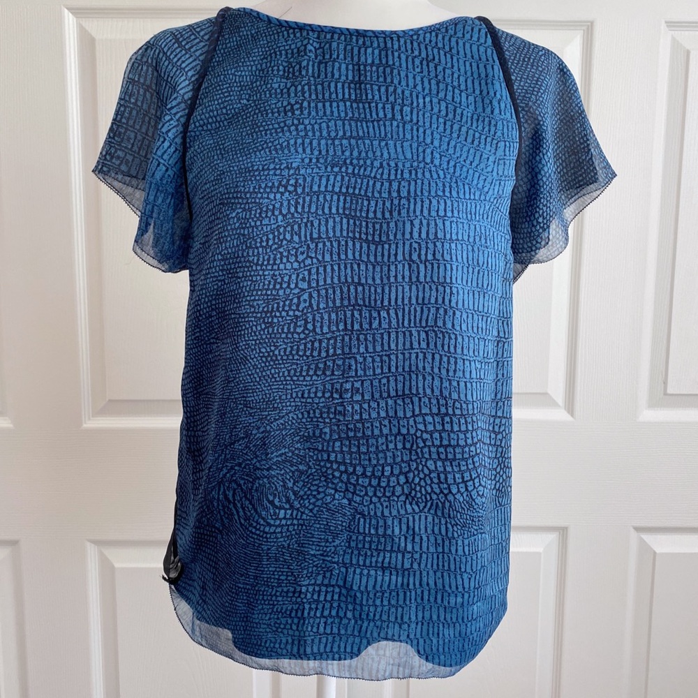 Halston Heritage Blue & Black Python Sheer Blouse